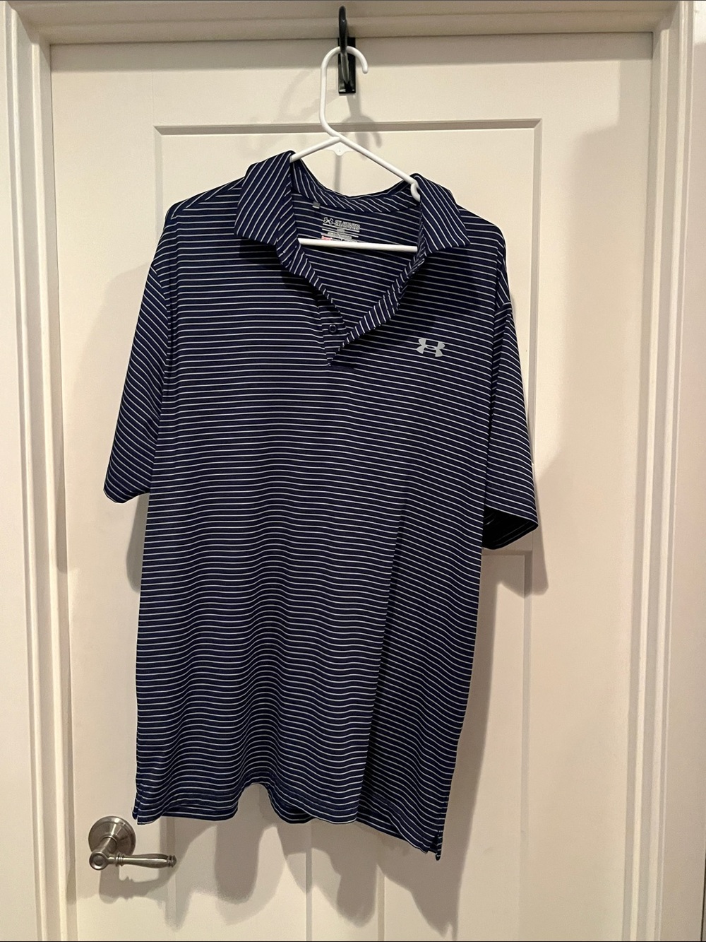 Under Armour Navy and White Striped Performance Polo